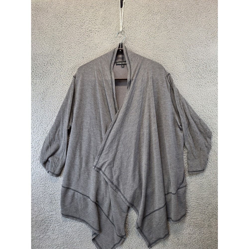 Catherine Malandrino Cardigan Women's 1X Gray Ribbed Knitted‎ Draped Open Front
